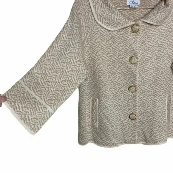 Chaus 1X metallic gold + white print knit sweater blazer/jacket - Picture 2 of 7